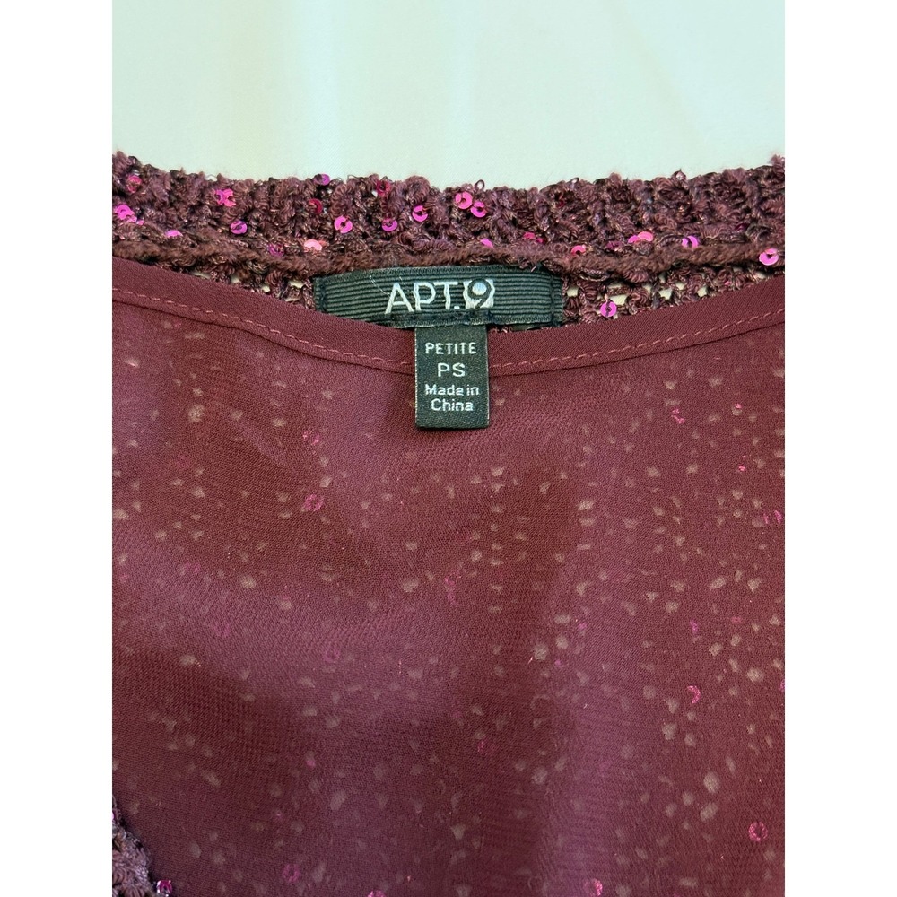 Holiday Sparkly Apt. 9 Sequin Long Sleeve V Neck Sweater PS Burgundy - Picture 4 of 5
